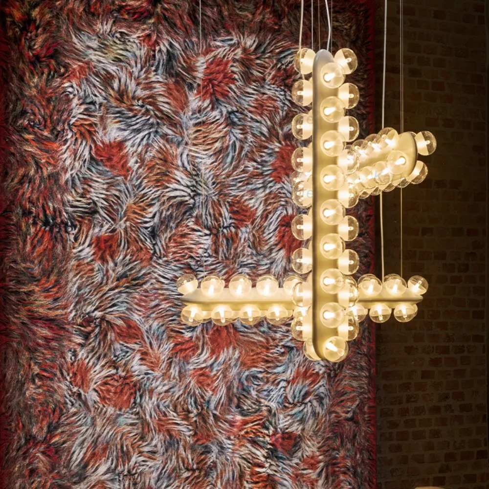 

French Inspired Bubble Cluster Chandelier Lamp Glass Metal Frame Lustre 3 Color Dimmable for Villa Ceilings