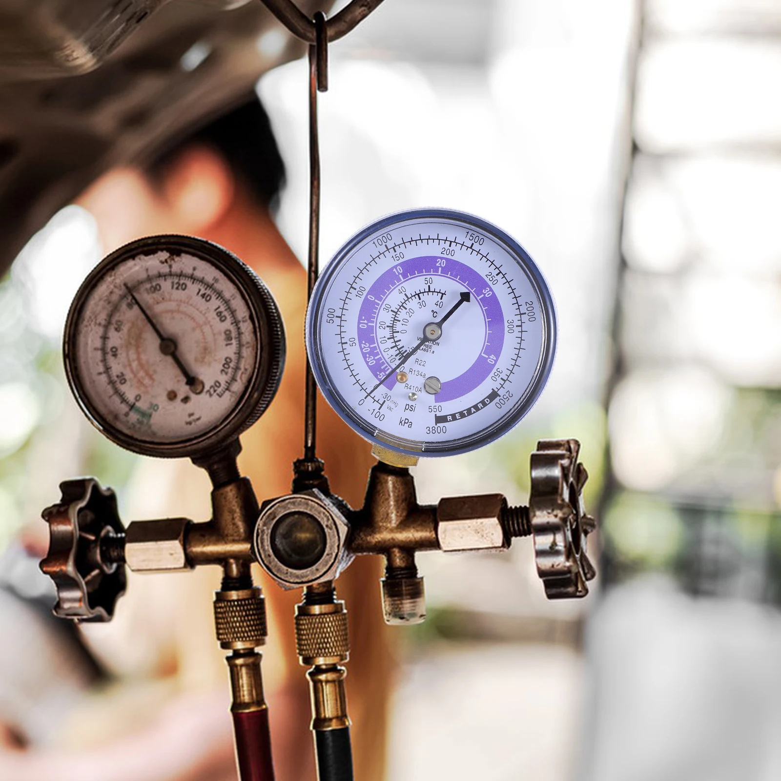 

2pcs Ac Refrigerant Gauge Set Air Conditioning Manifold Pressure Gauge Low High Dual Monitor For Hvac Charging System Service