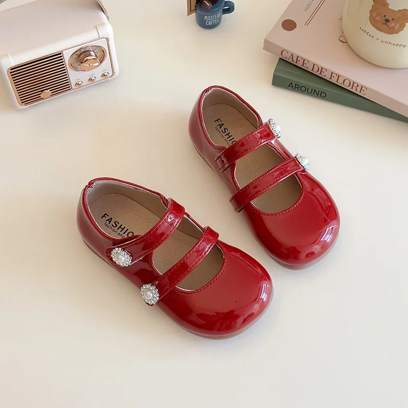 

Spring Autumn New Children Shoes Wine Red Fashion Girls Causal Princess Leather Shoes Simple Trend Kids Performance Flat Shoes