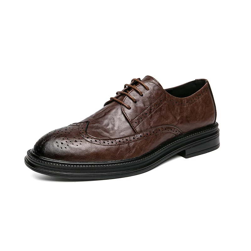 

Motorcycle men's casual leather shoes, low cut trendy British style block shoes, new breathable men's shoes