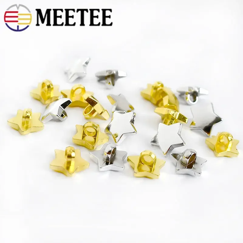 Meeee 100Pcs Fashion Stars Plastic Button Gold/Silver 15mm Pentacle Shirt Decorate Buckle Sewing Buttons for Clothes Accessory