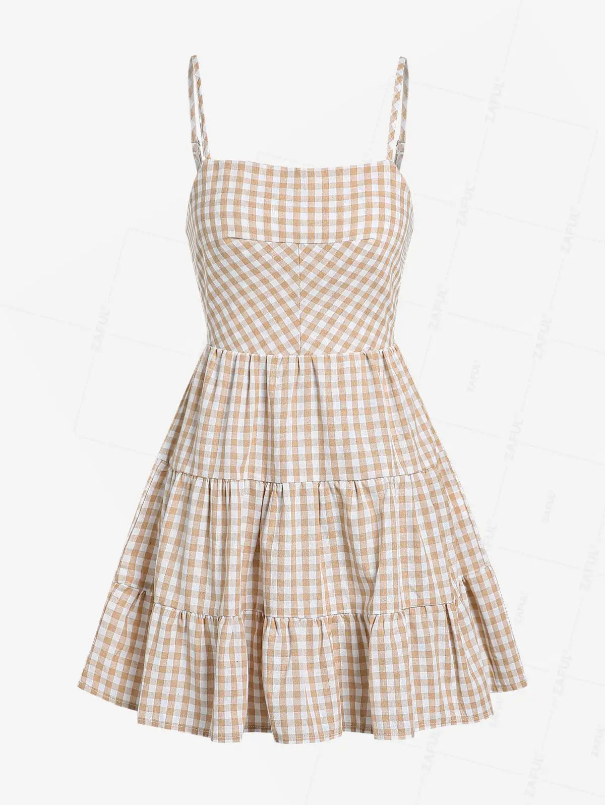 ZAFUL Gingham Tiered Cutout Cami Summer Dress