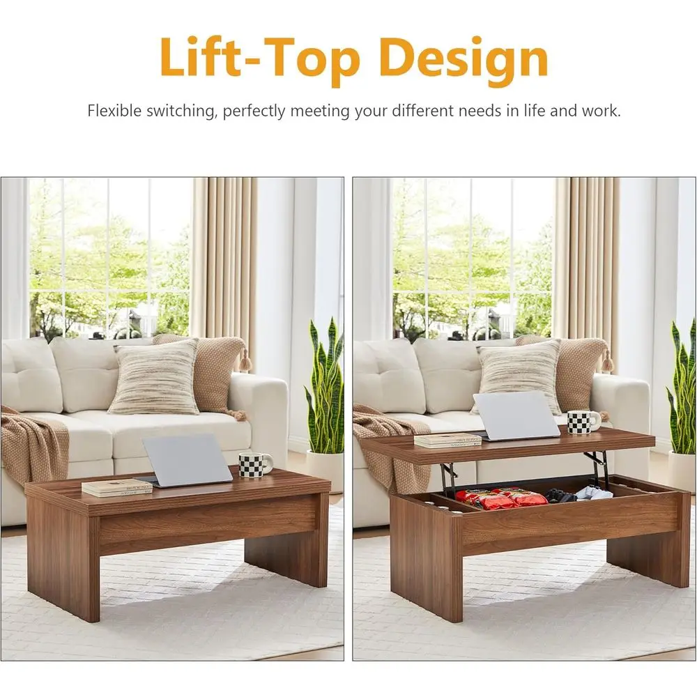 Mid-Century Rectangular Lift-Top Coffee Table with Storage, Walnut Finish for Compact Spaces