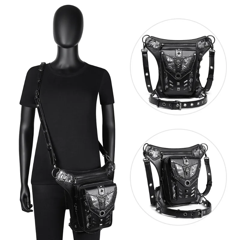 Chikage High Quality Punk Chain Waist Pack Skull Motorcycle Ladies One Shoulder Crossbody Bag Euramerican Y2K style Fanny Pack