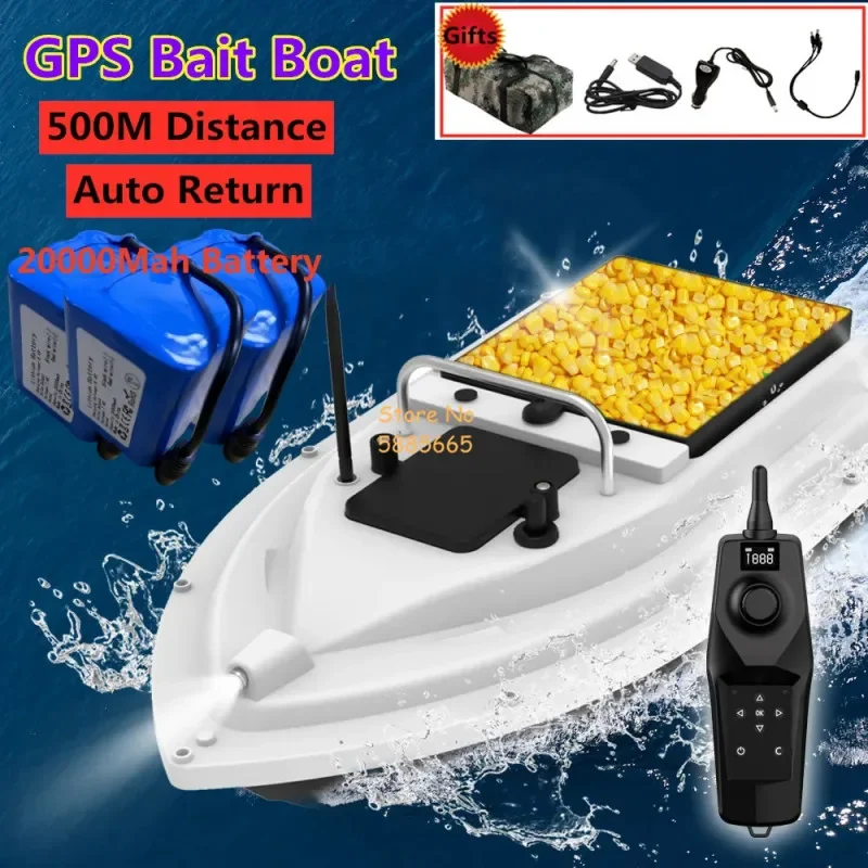 500M GPS Return Waterproof Rmeote Control Bait Boat 2.4G Fixed Speed Cruise 2KG LED Lighting High Speed RC Fishing Bait Boat