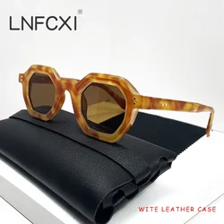 Lnfcxi Mode Polygon kleine quadratische Frauen Sonnenbrille Retro graue Nieten Männer Sonnenbrillen uv400 Trend Outdoor-Sport Sonnenbrille