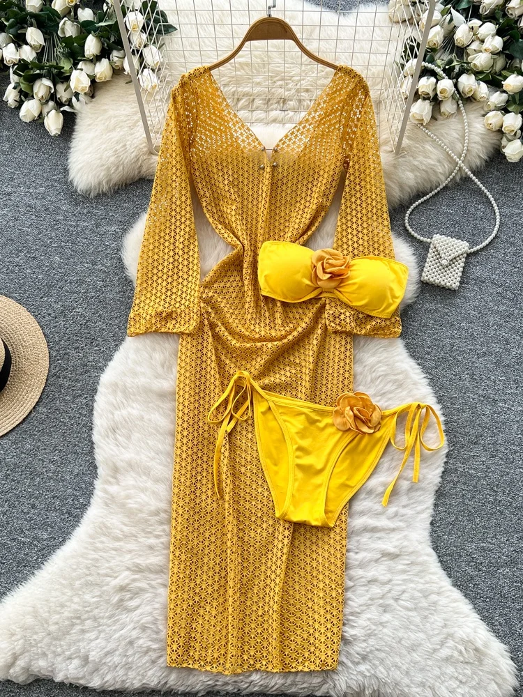 

Elegant Lace V-neck Three-piece Set Women's Slimming Waist-cinching Sexy Spring Autumn Fashion Ensemble Casual Workwear