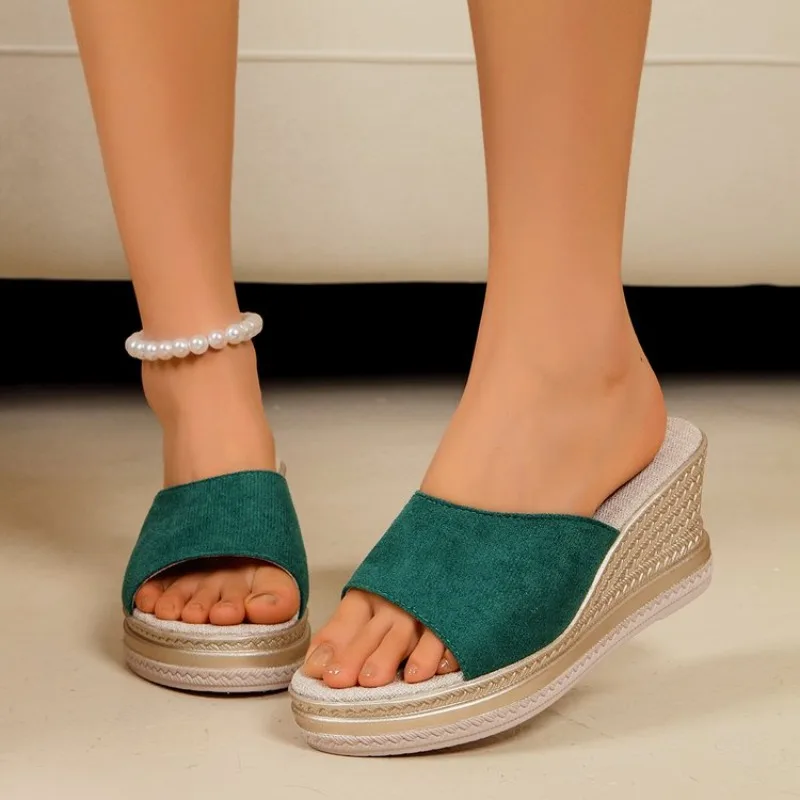 Summer Thick Heel SandalsHigh Heel Slope Heel Outdoor Shoes Waterproof  Slip-On Shoes