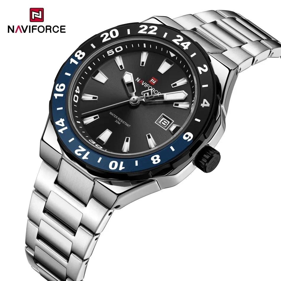 NAVIFORCE Watches Men's Luxury Sports Quartz Clock Luminous Calendar Stainless Steel Waterproof Wrist Watch Relogio Masculino