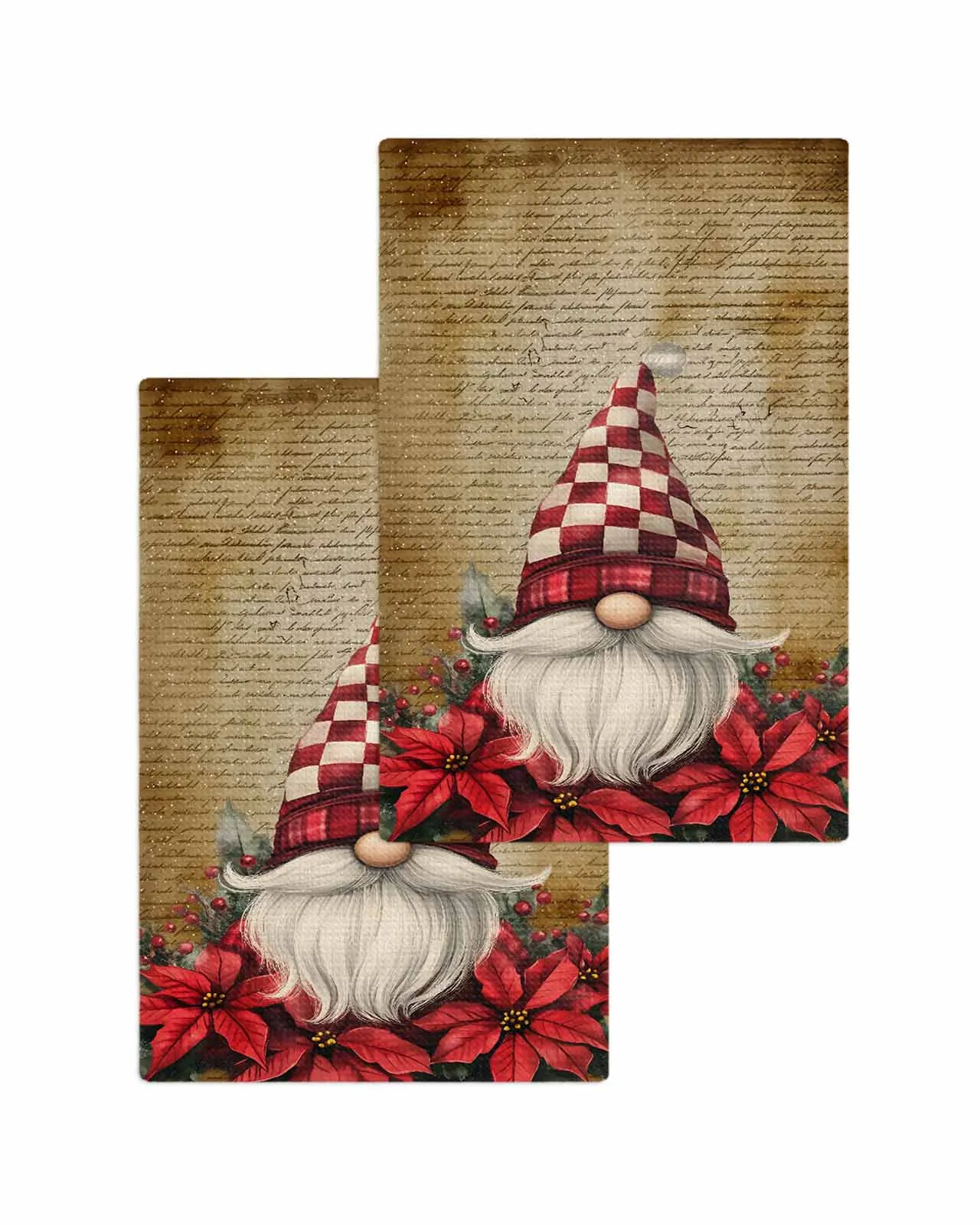 Christmas Goblin Flowers Kraft Paper Letter 30*30cm Waffle Microfiber Kitchen Towel Soft Cleaning Cloth Scouring Pad Wiping Rag