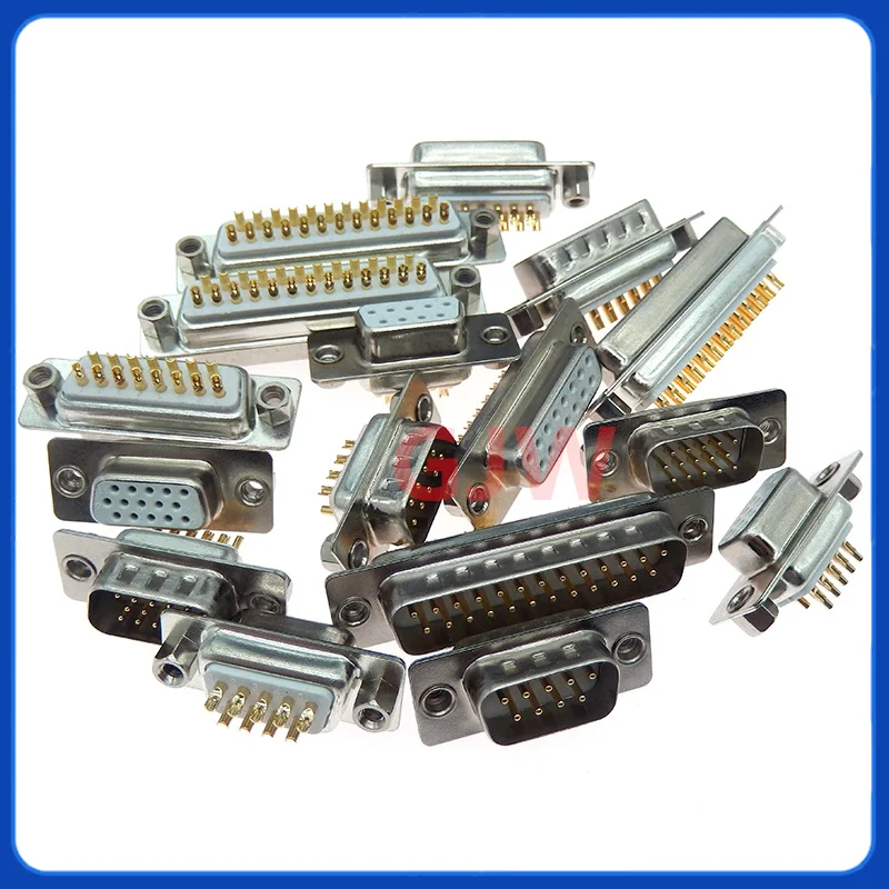 1PCS Gold-plated D-SUB Connectors DB9 DB15 VGA DB25 Serial Port Plug 9/15/25 male head female head back riveted solid nut