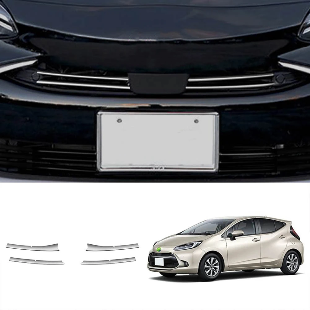 Chrome Front Bumper Mesh Center Upper Grille, Grill Molding Strips, Cover Trim para Toyota Aqua 2021, 2022