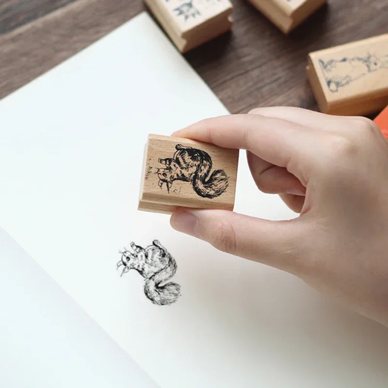 Cute Wooden Animal Stamps Rubber Stamp Scrapbooking Painting Cards Deer Panda Rabbit Flower Decor Fashion DIY Home Sewing Crafts