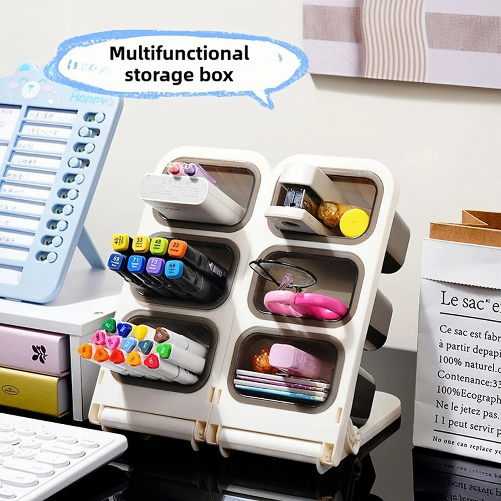 1/2-Pack Detachable Three-Compartment Slanted Pen Holder Multifunctional Desktop Storage Box Student Office Stationery Organizer Large Capacity Desk Pen Holder Storage Rack