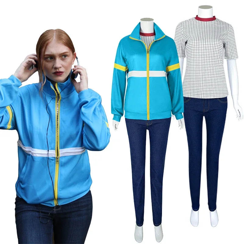 Max Mayfield Cosplay Costume Blue Coat Plaid Shirt Sweatshirt Jacket Suit Halloween Costumes for Women