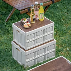 Camping 56L Wooden Lid Table Household Portable Folding Table Storage Outdoor Table Pliante Outdoors Furniture Storage Box