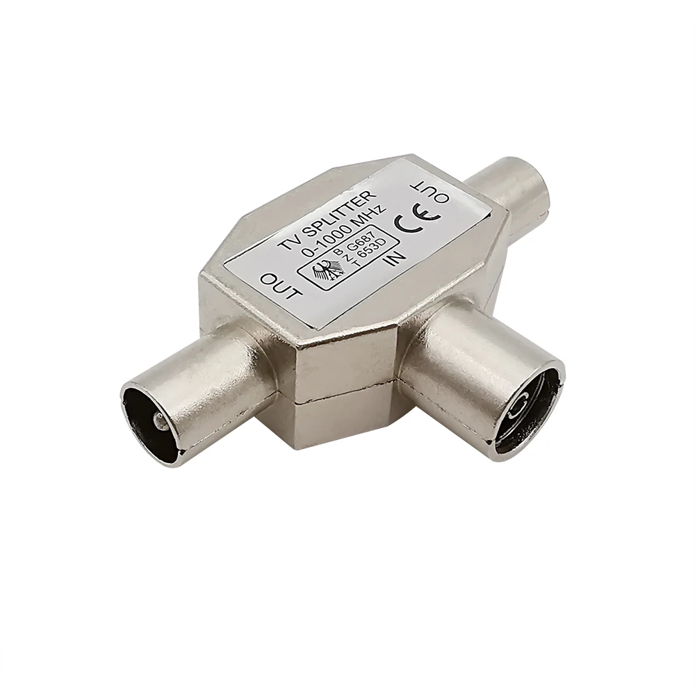 1Pcs Metal TV Female to 2x Male 2 Way TV Antenna Splitter Adapter Tee TV Plug Jack Cable TV Aerial Distributor Coaxial Connector