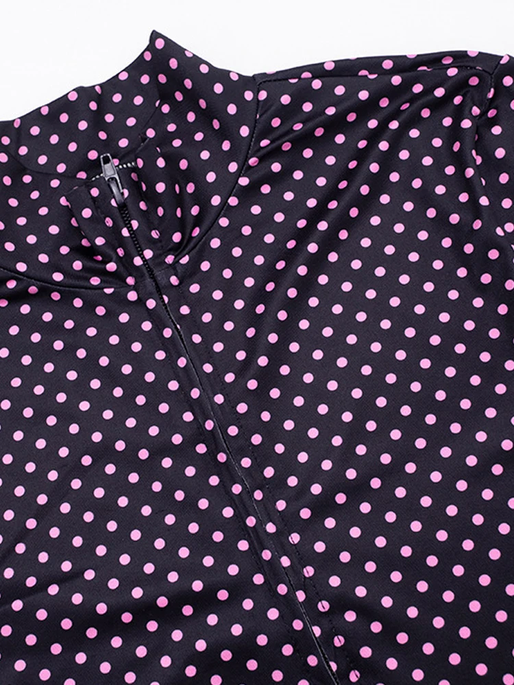 Kricesseen Giacca da donna con cerniera frontale stampata a pois Top e pantaloncini Set Abiti da vacanza Set di co-ordine per ragazze carine Abiti da night club