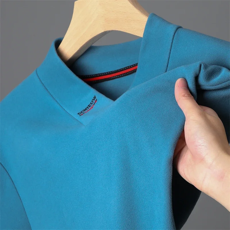 

Мужская футболка из матовой ткани с вышивкой, V-образным вырезом и длинными рукавами, теплый и удобный топ