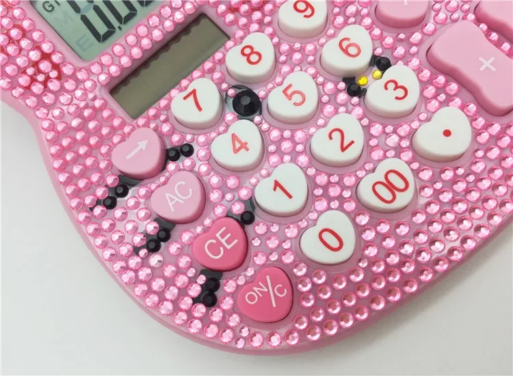 Sanrio Hello Kitty Calculator Cartoon Crystal with Diamond Solar Energy Bow Tie Heart Button Diamond Durable Creativity kid Gift