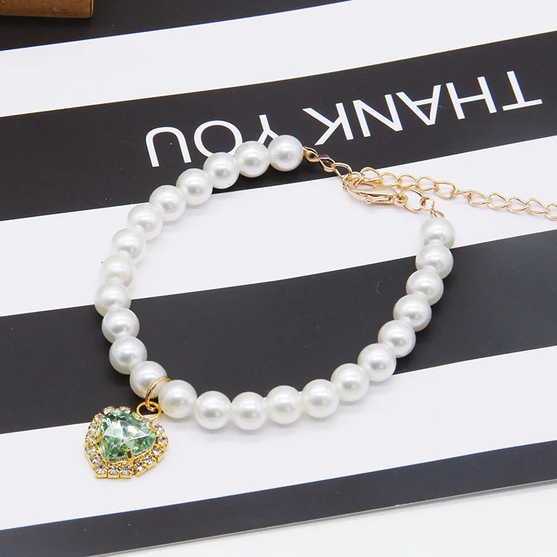 Cute Fashion Pet Supplies Cat Accessories Necklace Pearl Crystal Pet Collar Pearl Beaded  Solid Crystal Pendant Pet Products
