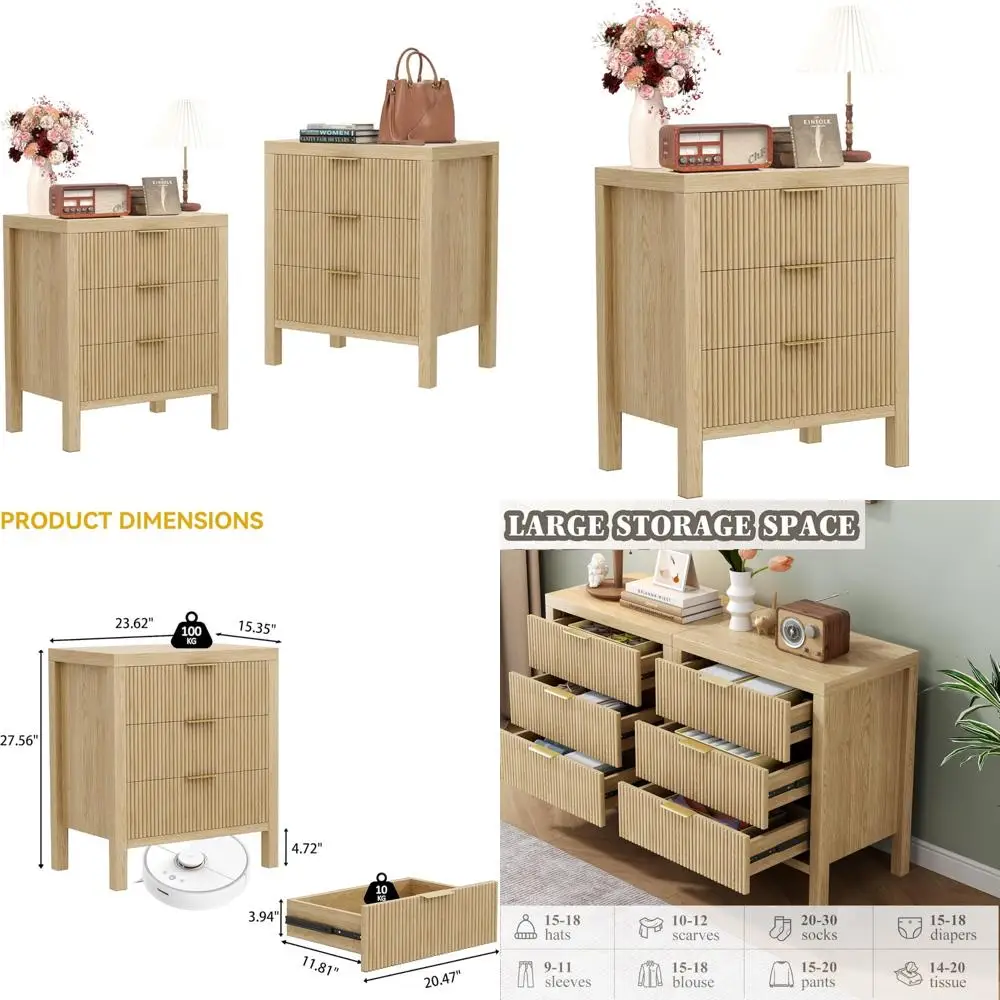 6-drawer mid-century modern nightstand pair for bedroom