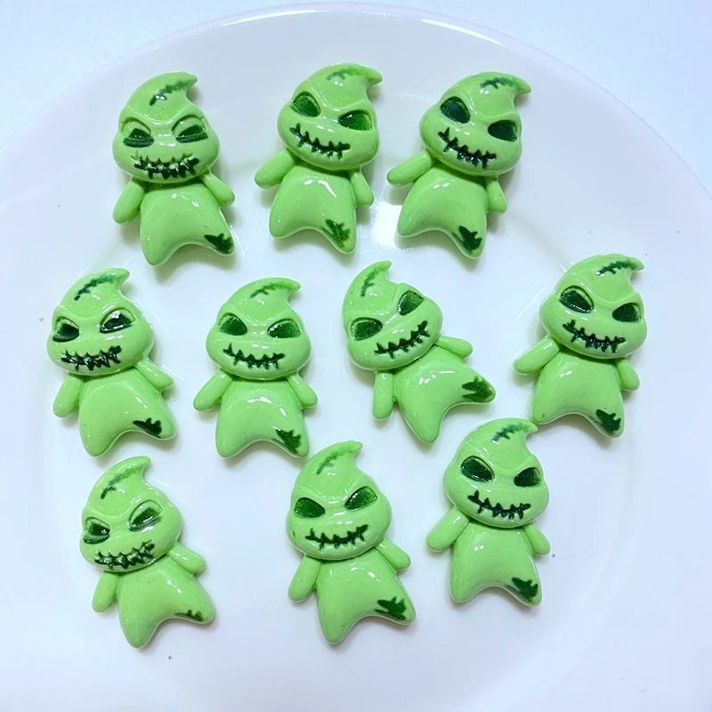 10pcs Resin Green Ghost Flatback Cabochon Stone Figurines Appliques Home Decor Crafts DIY Christmas Halloween Scrapbook