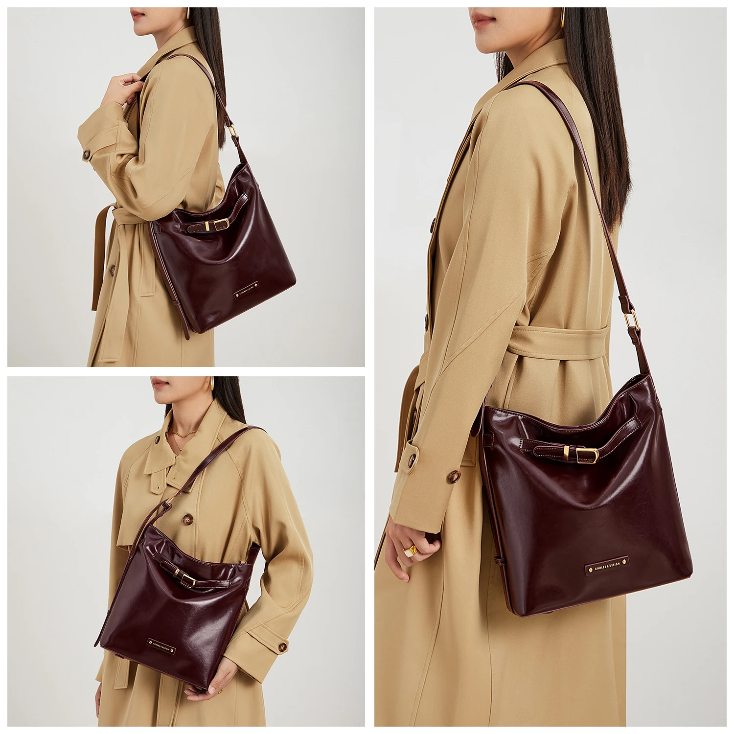 Cnoles Original Shoulder Bags for Women Fashion Designer Bag Red Shoulder Bag Large Capacity Handbag Office Package Lady Bag