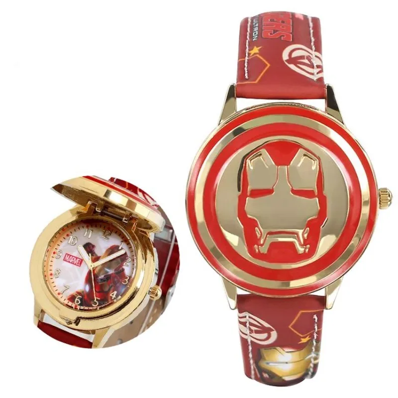 Anime Spider-Man Iron Man Alliance Captain Cartoon Children's Watch Boys Student Belt Flip Quartz Waterproof Electronic Watch