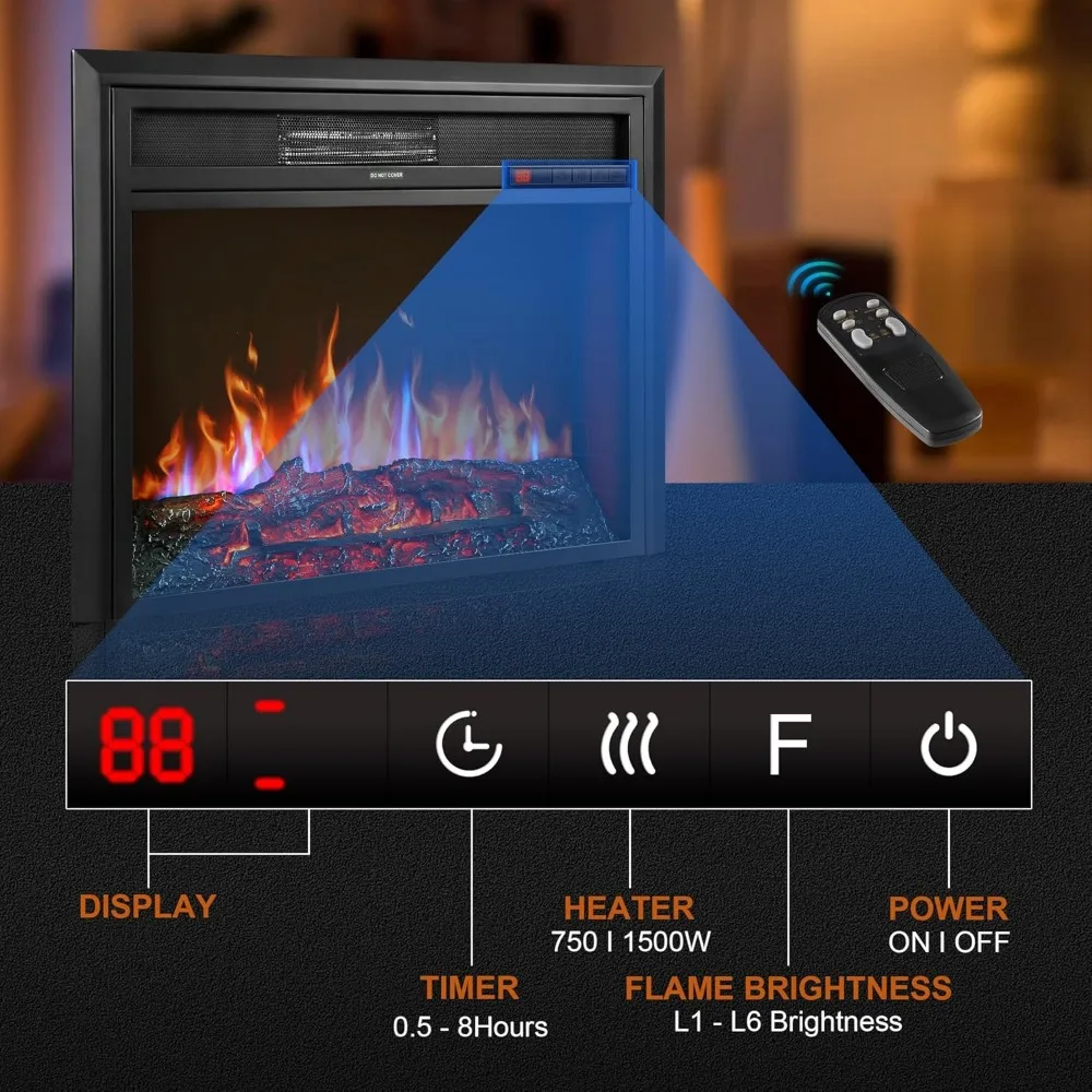 Elektrisch inbouwhaard voor binnen met afstandsbediening, helderheid op 6 niveaus, ideaal voor woonkamer