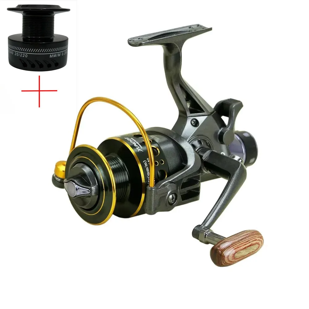 Doppelspulen-Angelrolle mit Metallspule + Kunststoff, 10+1BB Spinnrolle 5.2:1 Karpfenangel-Spinnrolle mit Vorder- und Hinterradbremse
