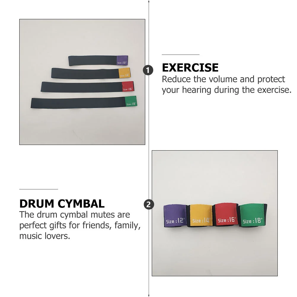 

4Pcs Drum Cymbal Mute Belt Elastic Quiet Practice Pad Percussion Instrument Accessories Drum Cymbal Mute Belt Hi-Hat Parts