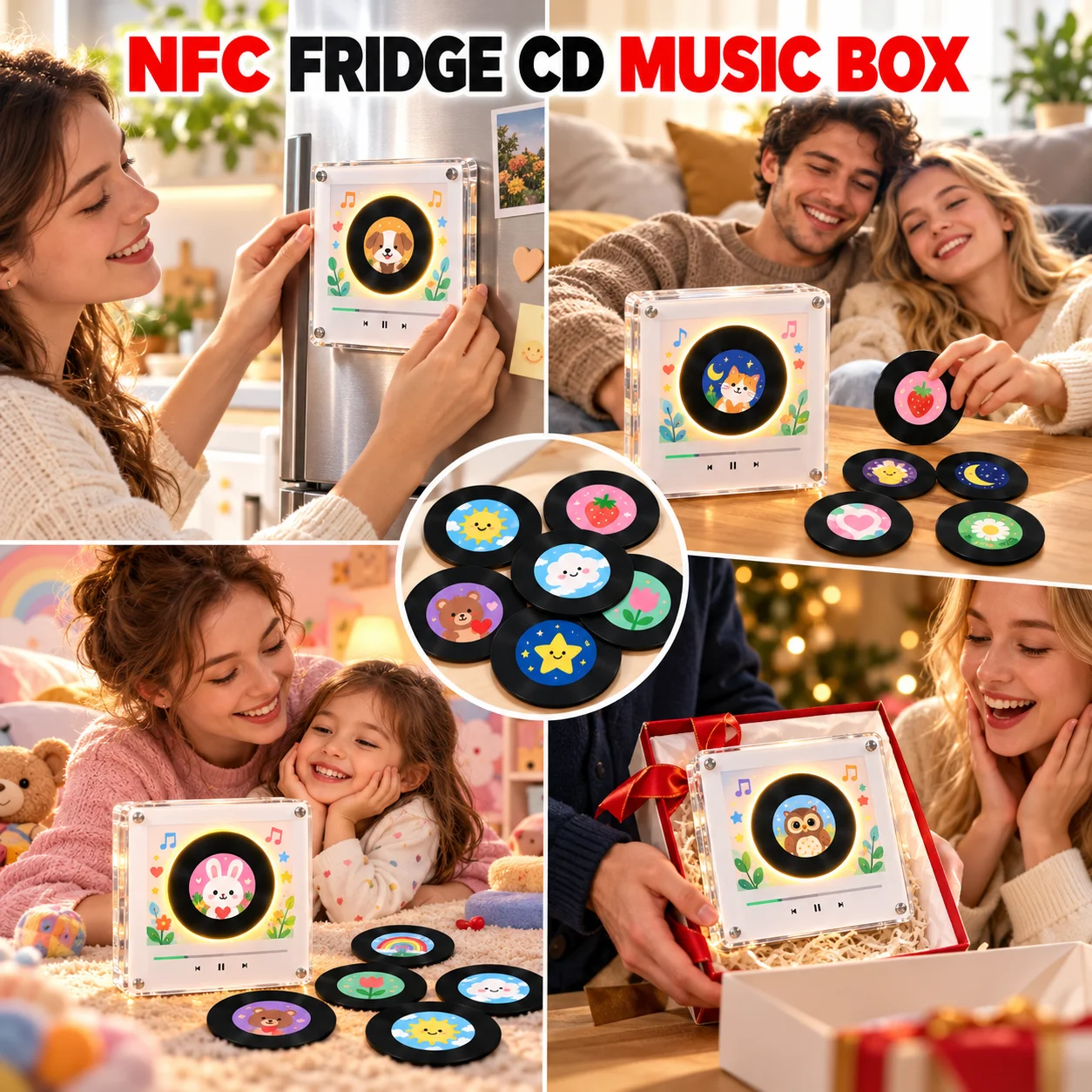 In Sock NFC Fridge CD Music Box Acrylic Player Mini Vinyl Record Fridge Magnets for Kids Birthday Gift Party Souvenir Displays