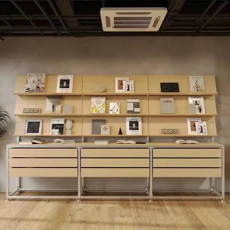 Birch Ocean Panel Industrial Wind Storage Exhibition Bookshelf Multi-layer File Sample Display Cabinet