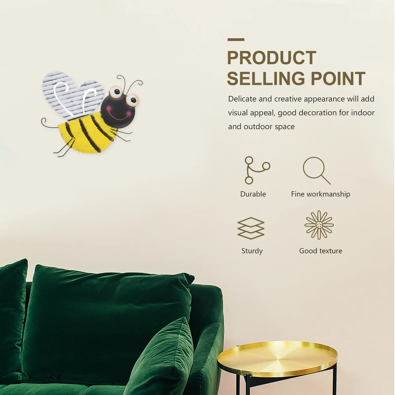 Bee Shaped Metal Wall Decor 3D Hanging Sculpture Vivid Hand Painted Outdoor Garden Wall Art Patio Yard Fence Decoration Iron