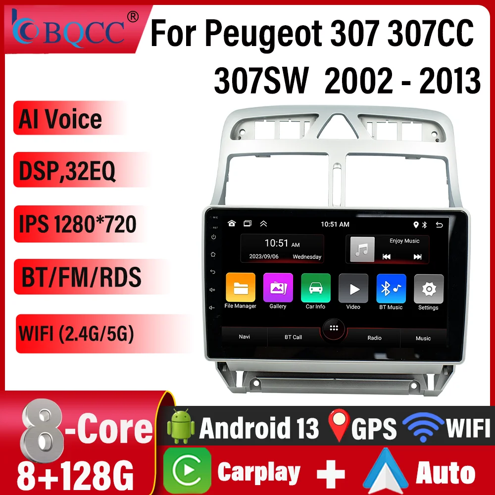 

BQCC 9 inches For Peugeot 307 Navigation Radio Video Player Support Reversing Image WIFI GPS RDS Android AUTO Apple CARPLAY