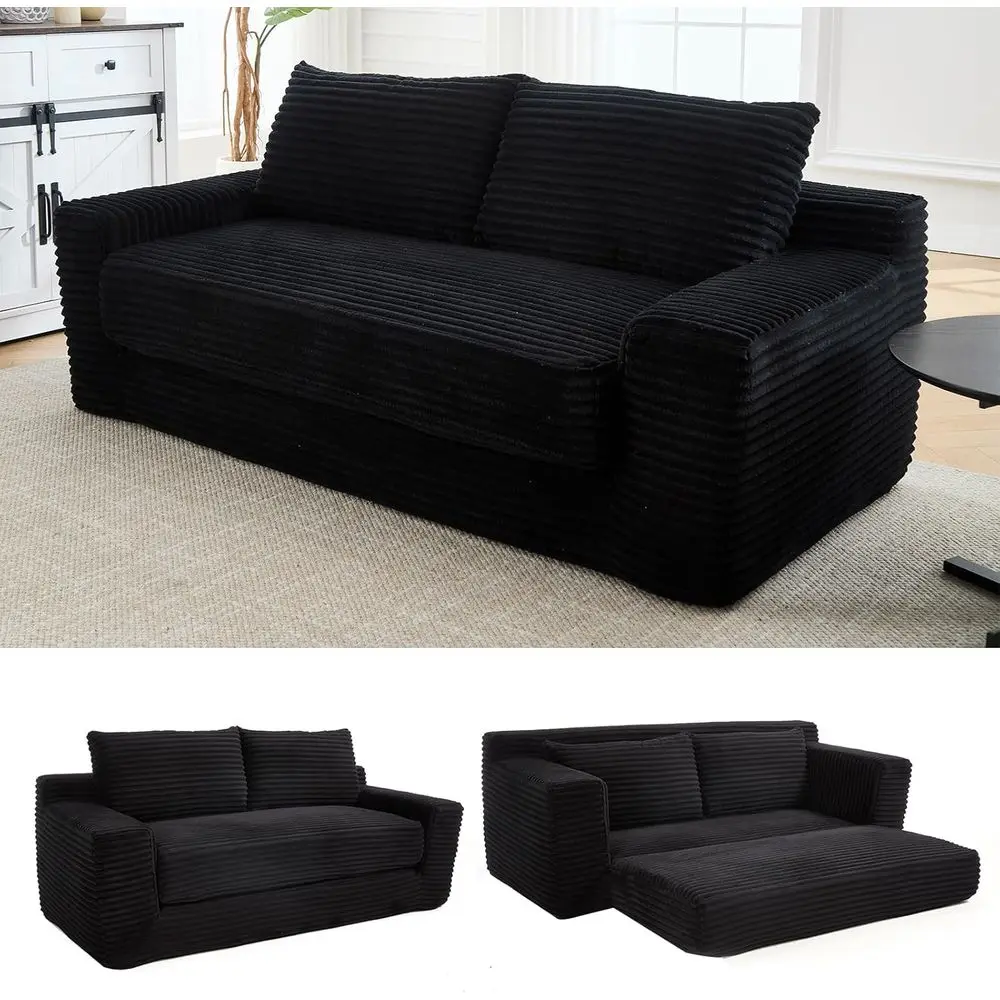 

Convertible Couch Bed for Small Spaces: Loveseat Sofa with Corduroy Fabric, No Assembly Required