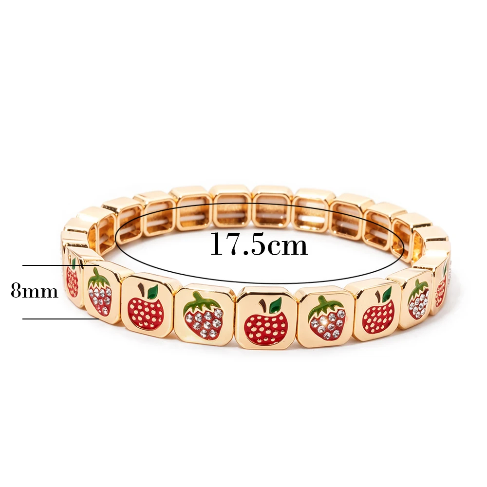 2026 New Design Drop Oil Apple Strawberry Beaded Elastic Bracelet For Women and Girls Accessory Y2K