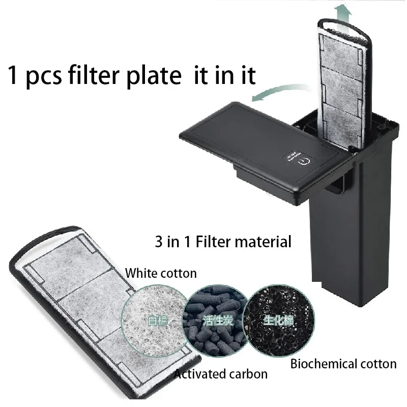 VASTOCEAN 2 in 1Waterfall Filter with LED Light Function 100~ 240V with 3 in 1 Filter Plate for Small Fish Tank