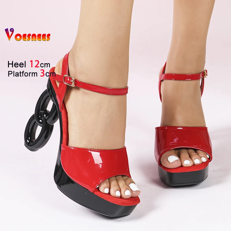 

Новинка 2023 года, женские босоножки на высоком каблуке с квадратным носком, модельная обувь для подиума, летняя обувь 12 см в странном стиле, модные вечерние туфли на высоком каблуке