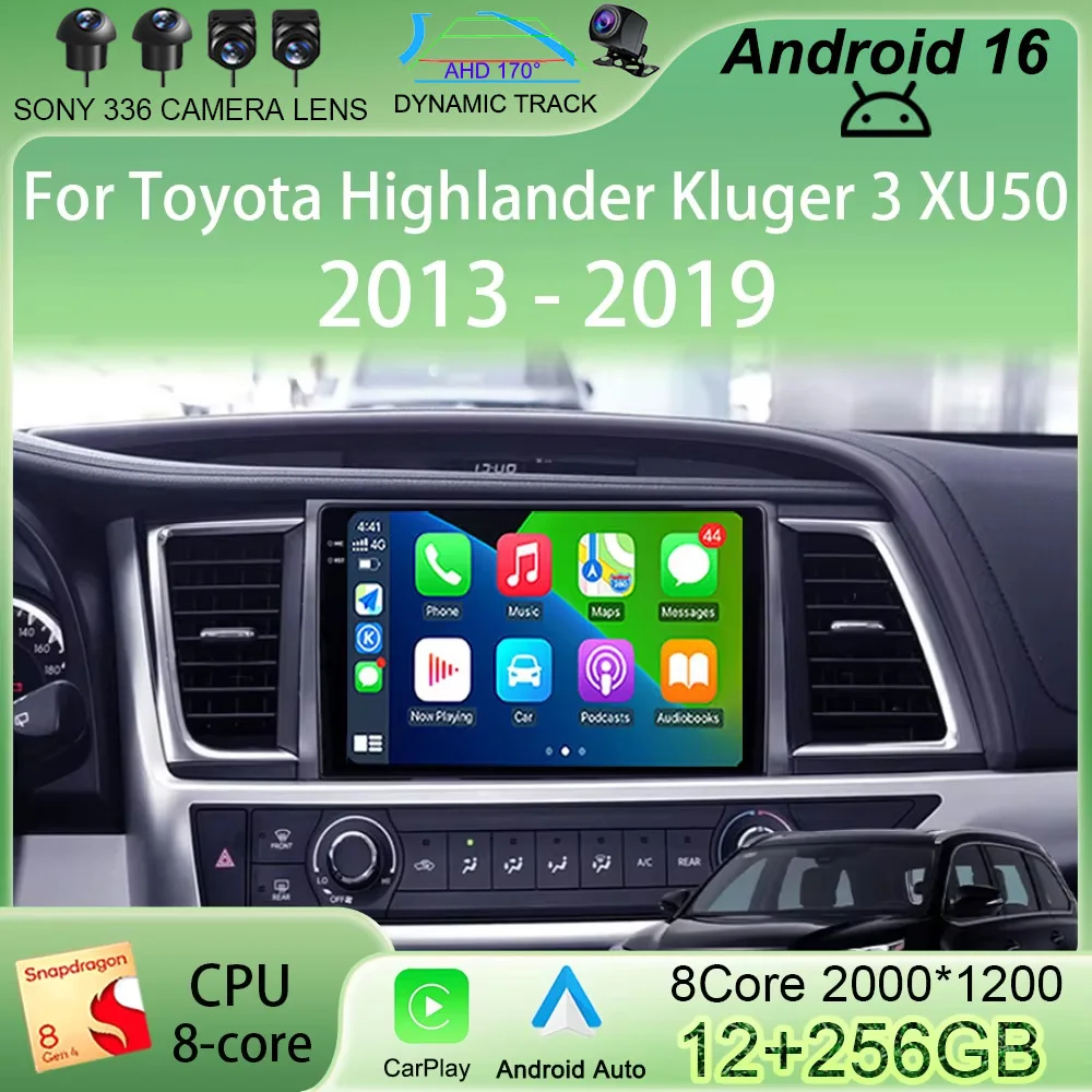 

Видеоплеер Android 16 для Toyota Highlander Kluger 3 XU50 2013-2019, автомобильная мультимедийная система с радио, 4G, Wi-Fi, GPS-навигацией и поддержкой Carplay Auto