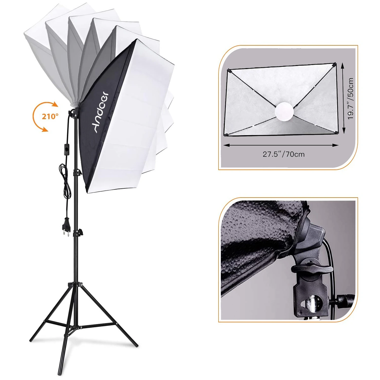 مجموعة إضاءة التصوير الفوتوغرافي من Andoer Studio مجموعة إضاءة Softbox مع ضوء LED بدرجة حرارة ثنائية اللون بقدرة 85 وات 2800 كيلو-5700 كلفن * 2 + 50 × 70 سم Softb