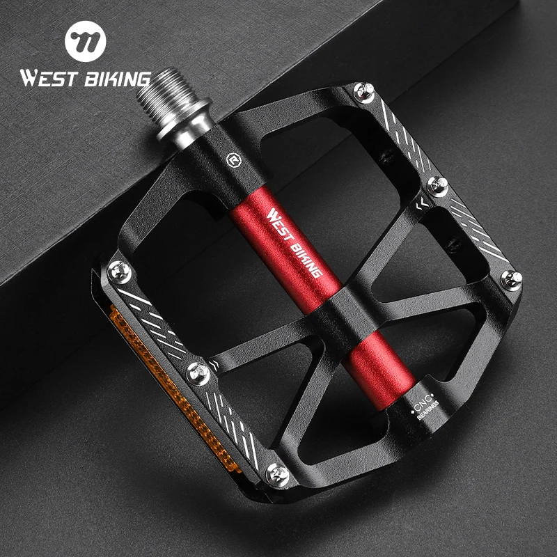 WEST BIKING Ultralight Bicycle Pedals Flat MTB Aluminum Pedals With Reflector Road Bike 3 Bearing Pedals Bike Accessories