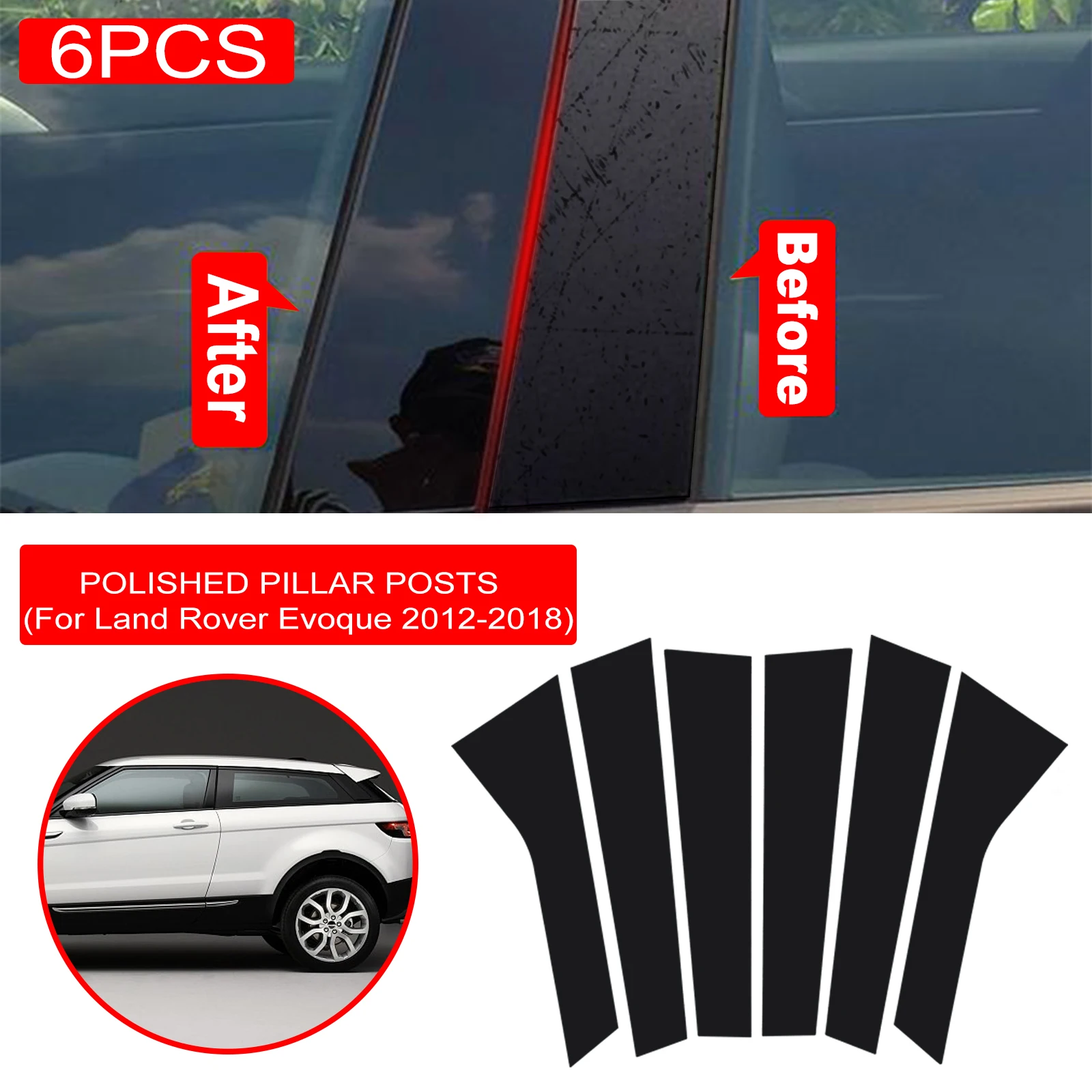 6PCS Window Trim Cover BC Column New Hot Sticker Fit For Land Rover Evoque 2012-2018 Polished Pillar Posts