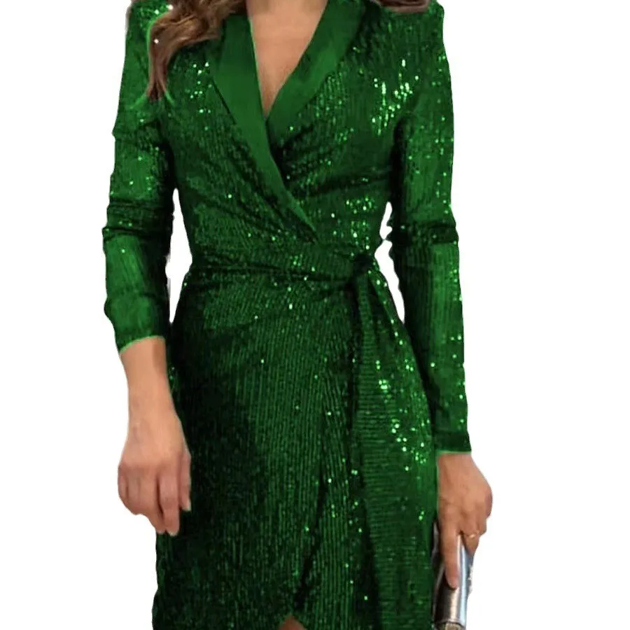 Sequins Sequined Suit Bodycon Elegant Mini Length with Slight Stretch Ruched Dresses Urban Commuter Chic Spring for Women