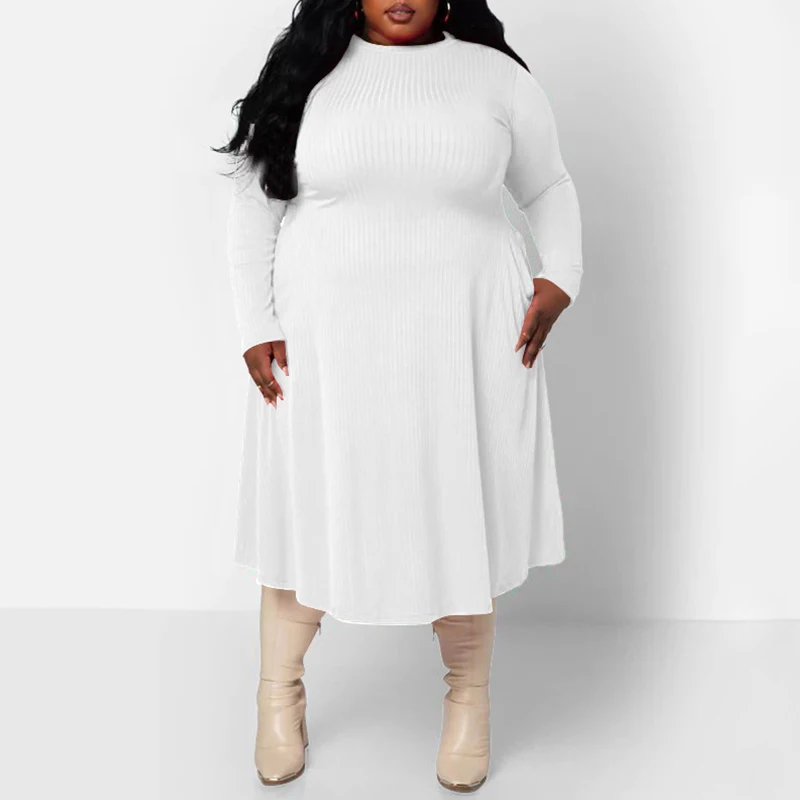 Autumn Winter Solid Color Elegant Fashion Plus Size Dresses Women Long Sleeve Aesthetic Oversized Vestidos De Fiesta Robe Femme
