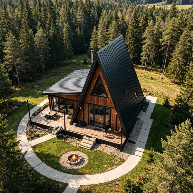 Customized A Frame Cabin Modern Steel Villa With Sandwich Panel Roof For Resort Hotel Or Guest Accommodation