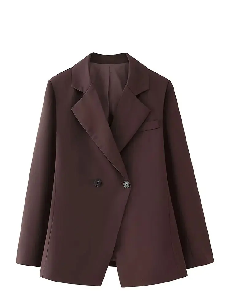 Women Fashion Solid Blazer Lapel Slim Double Breasted Long Suit Coat Female Wild Office Lady Commute Woman Outercoat Top