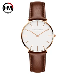 Hannah Martin Ladies Quartz Movement Brown Leather 36mm White Dial Women Top Brand Luxury Waterproof Watch relogio feminino es