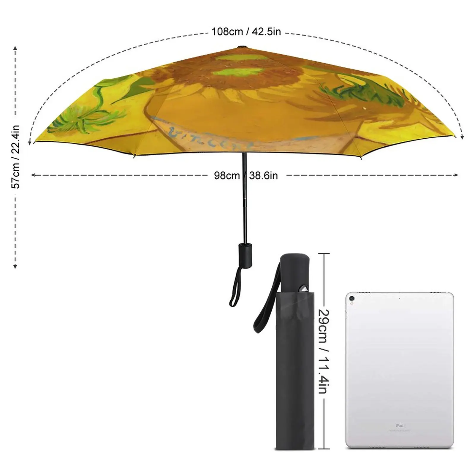 Sunflowers In A Vase Umbrella Van Gogh Fine Art Windshield Automatic Umbrella Creative Design Portable Sun Umbrella